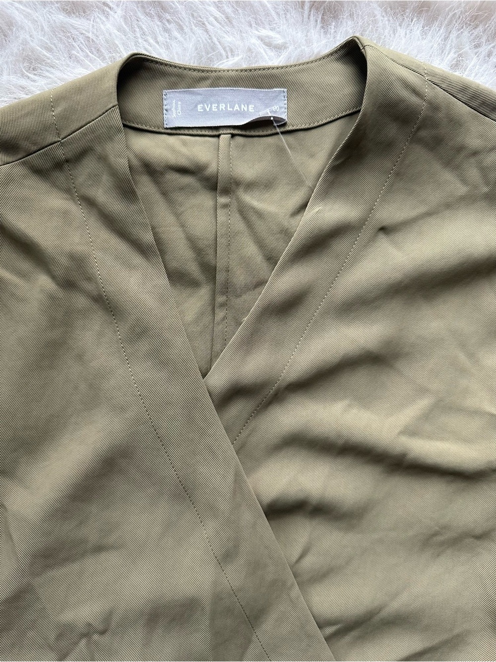 Everlane Japanese Goweave Olive Wrap Robe Dress with Self-Tie 00 - Picture 14 of 15